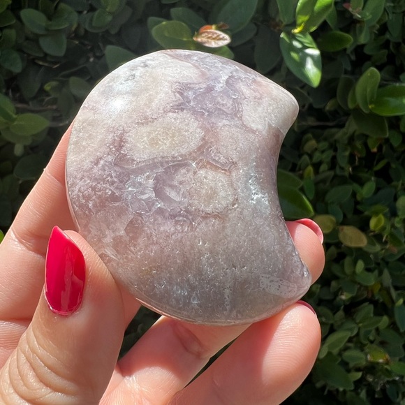 Amethyst Flower Agate Moon Carving - Picture 3 of 9